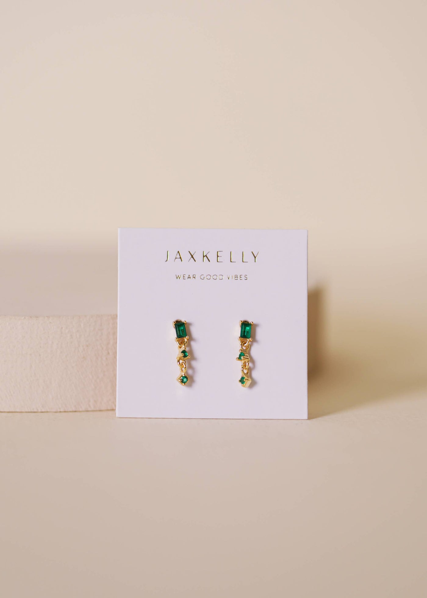 Mini Baguette Drop Earrings - Emerald