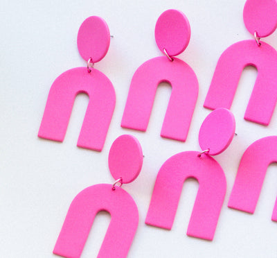 Slow Day Studios - Polymer Clay Arch Dangle in Bubblegum Pink