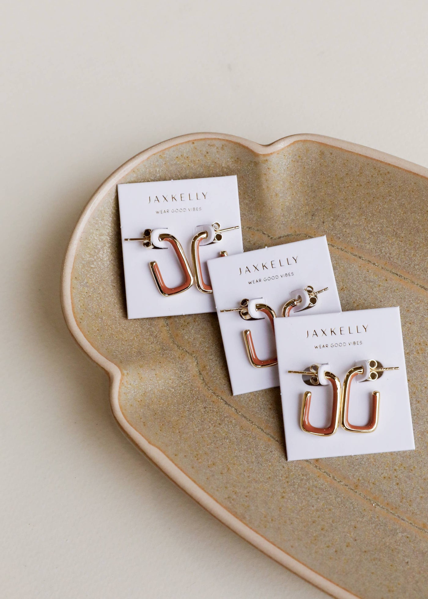 JaxKelly - Brown Enamel Large Rectangle Gold Hoop Earrings