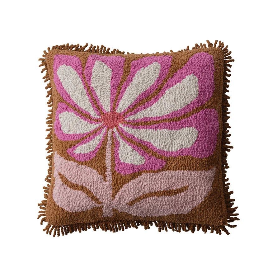 Punch Hook Pillow with Flower + Fringe