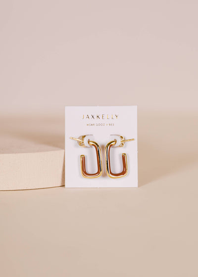 JaxKelly - Brown Enamel Large Rectangle Gold Hoop Earrings