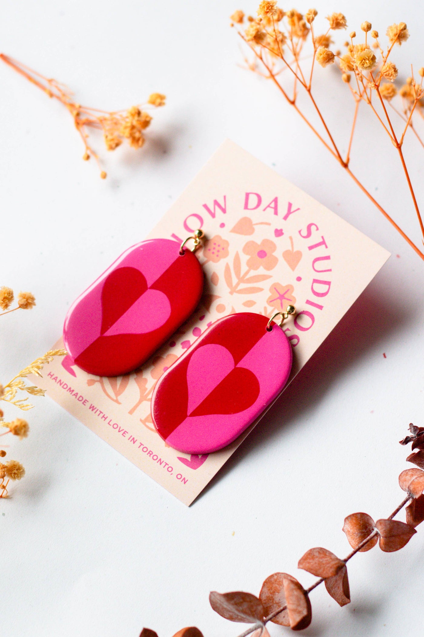 Valentines Day Heart Design Dangle Earrings - Pink And Red