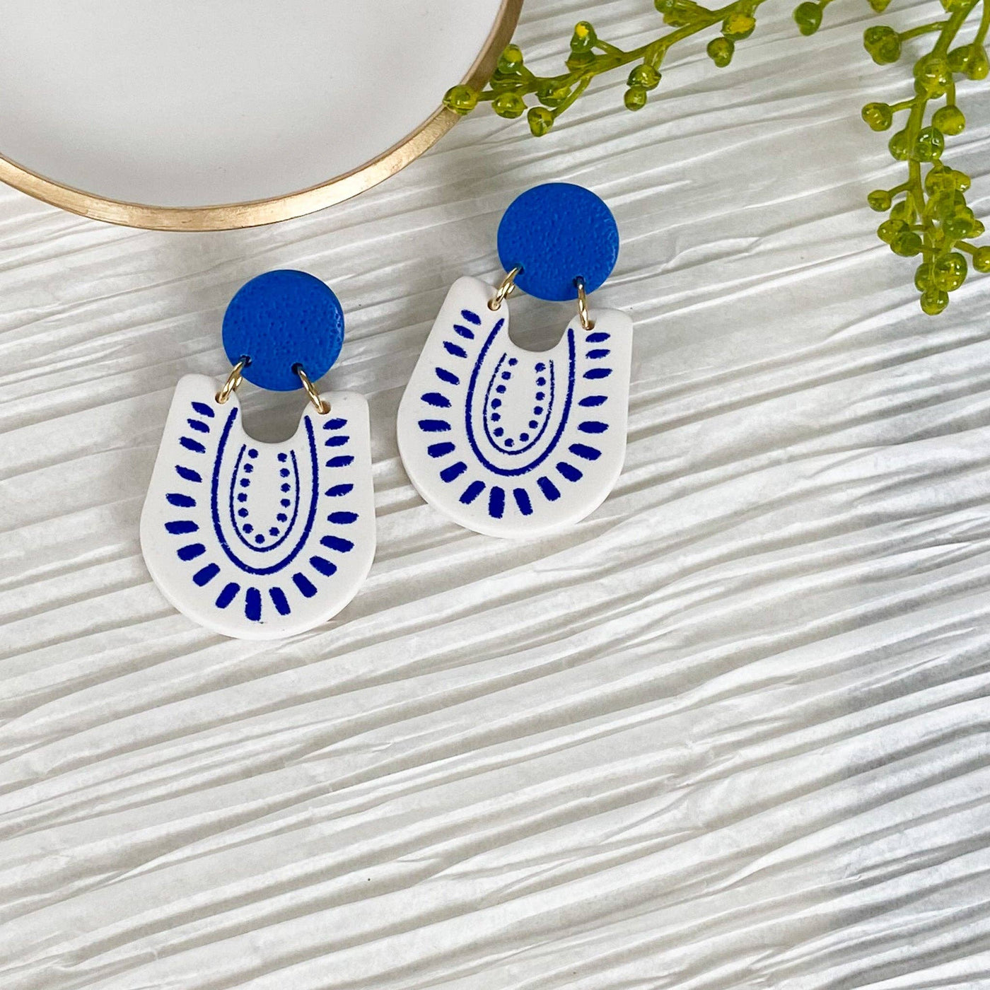 Crescent City Clay - Athena Earrings in Cobalt + White