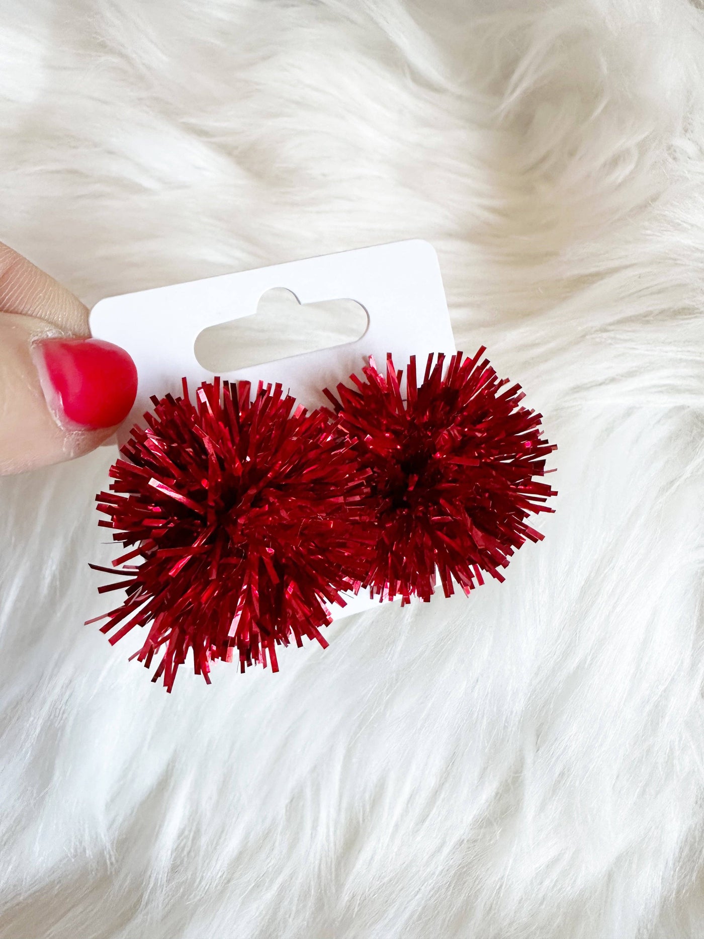 Red Party Pom Pom Stud