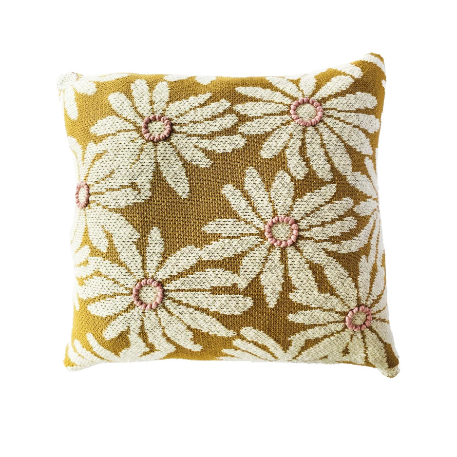 Knit Pillow with Flowers