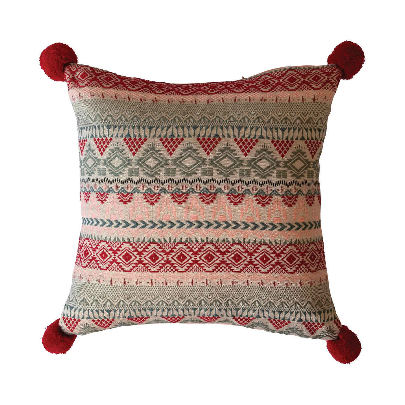 Acrylic Jacquard Pillow with Velvet Back & Pom Poms