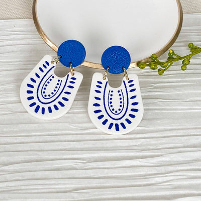 Crescent City Clay - Athena Earrings in Cobalt + White