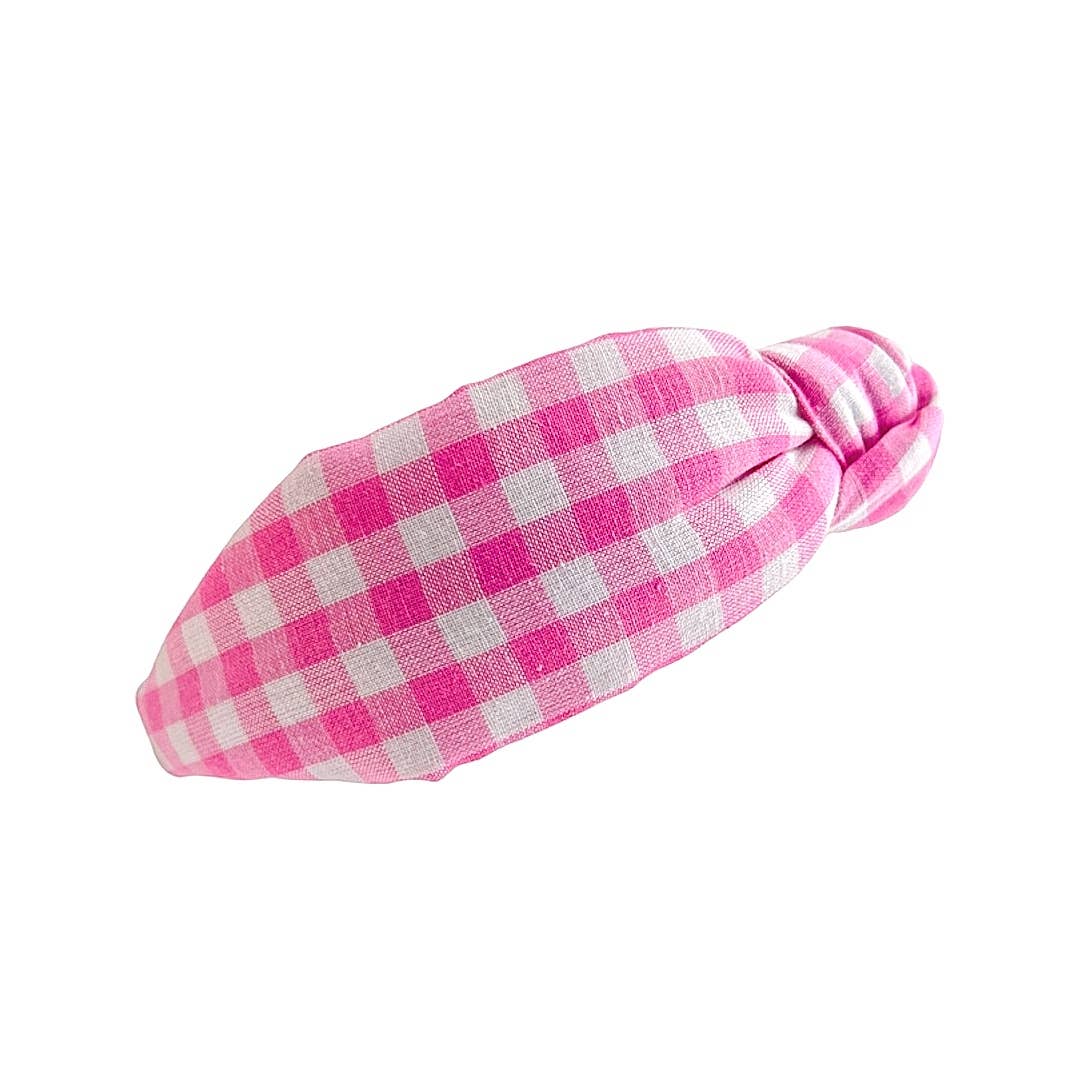 Bubblegum Pink Gingham Knotted  Headband